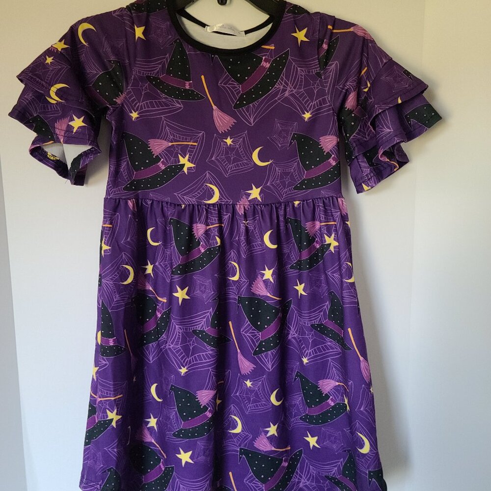 SUNSHINE SWING HALLOWEEN GIRL'S FIT AND FLARE DRESS-TIERED CAP SLEEVES SIZE 8